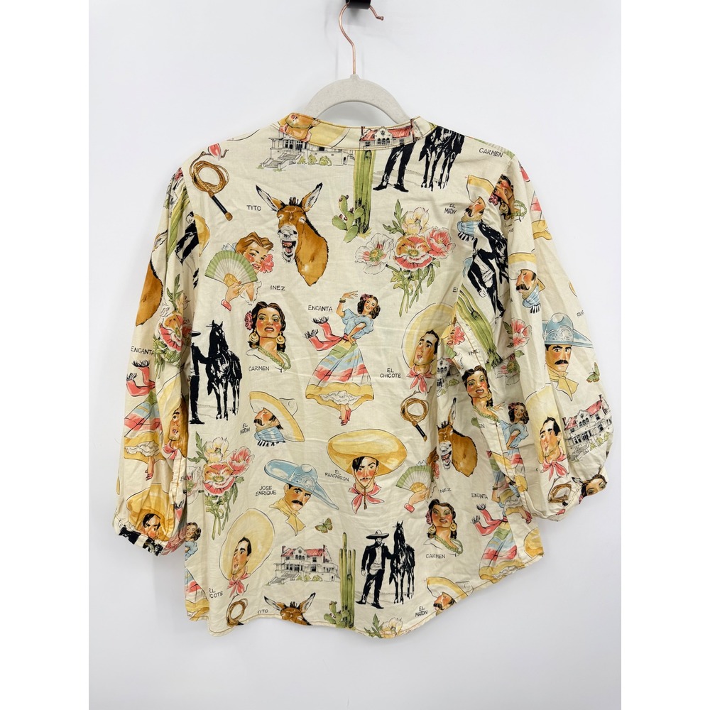 Ivy Jane sz M Vaqueros Blouse vibrant western-themed print notched V-neck - Picture 3 of 7